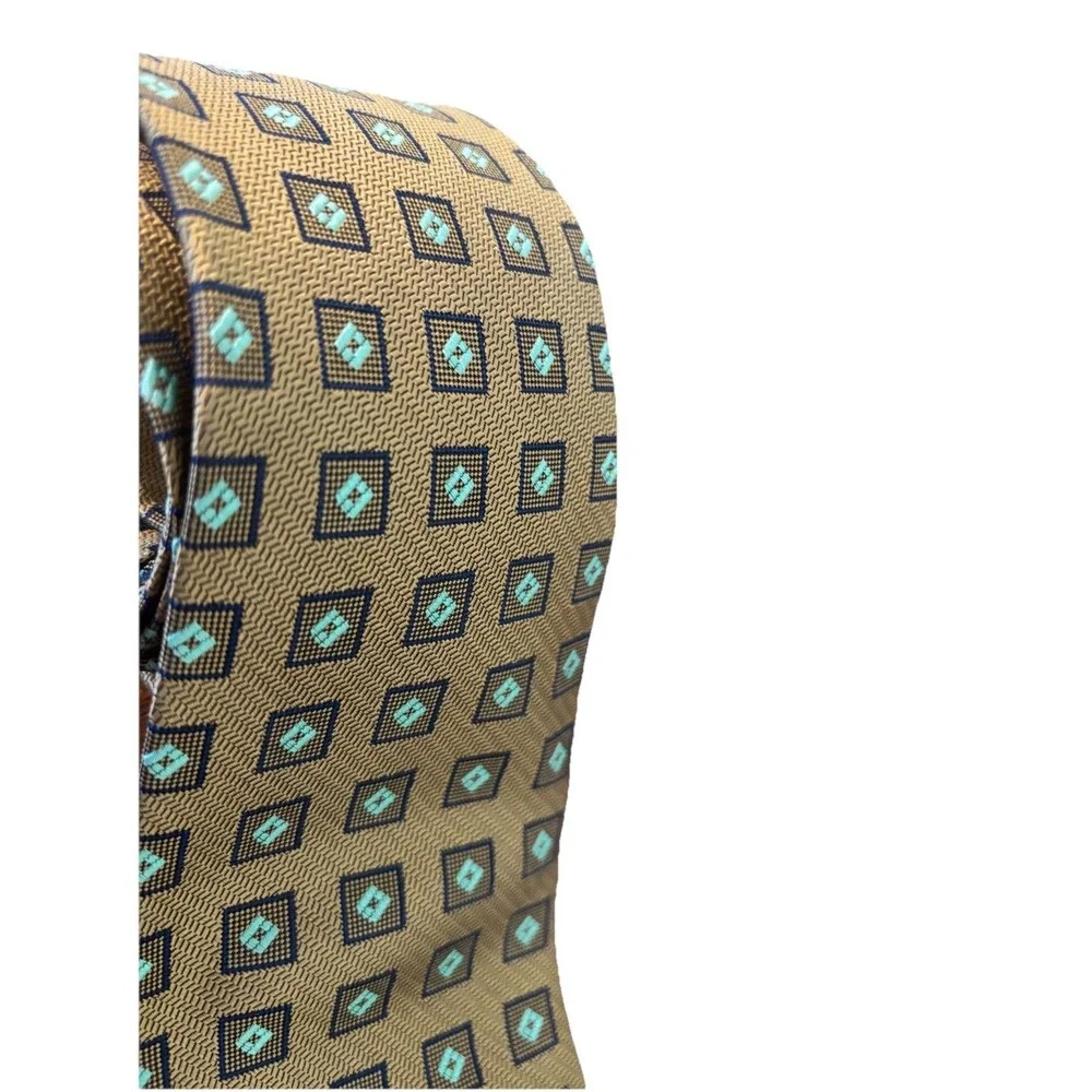 Vintage JHANE‎ BARNES Silk Tie Gold Navy Aqua Geometric Fractal 90s Designer
